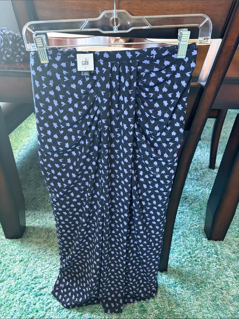 CAbi Navy Maxi Skirt with Lavender Scatter